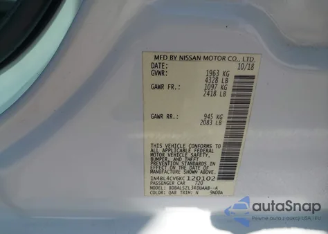2019 Nissan Altima 2.5 Sr from USA, damaged, VIN 1N4BL4CV6KC120102